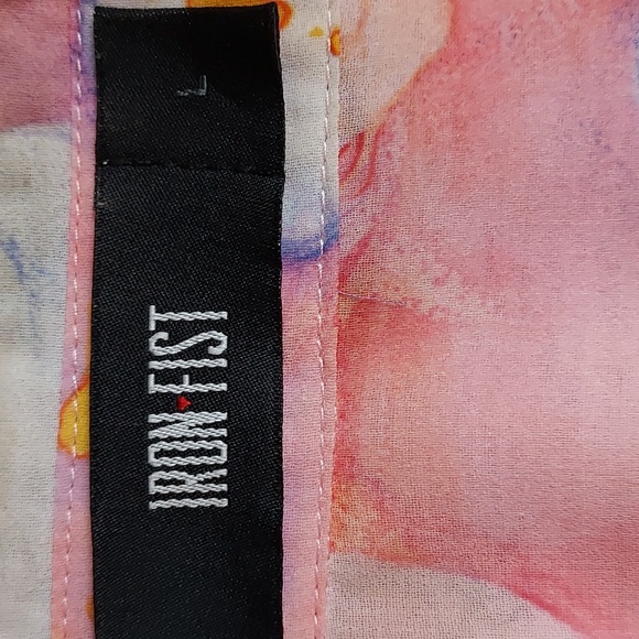 Iron Fist x Care Bears Pastel Pink Rainbow Sheer Open Back Long Sleeve Top L - Picture 7 of 8